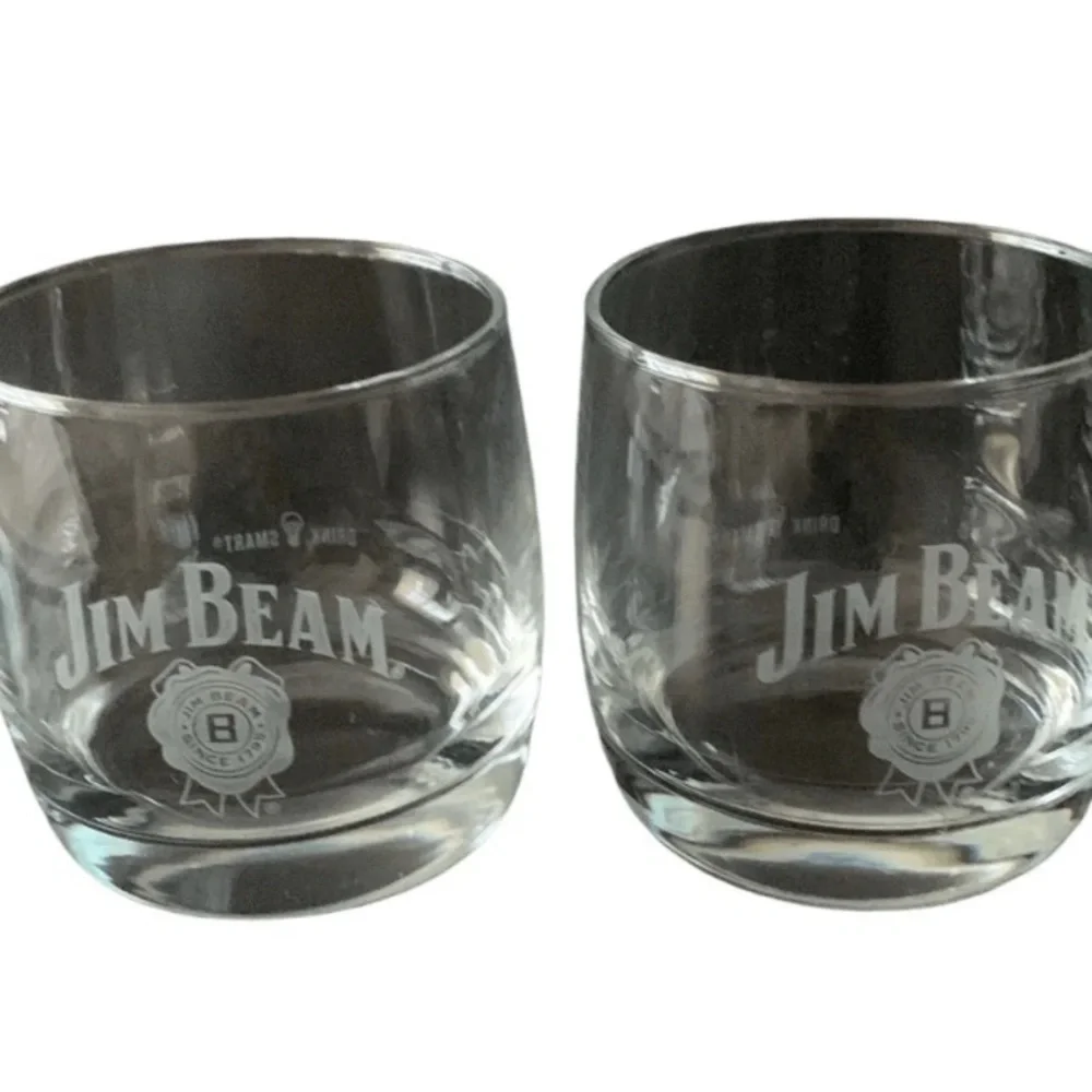 Vintage Jim Beam Whiskey Bourbon Glasses Etched Logo Rocks Glasses Lot Of 2